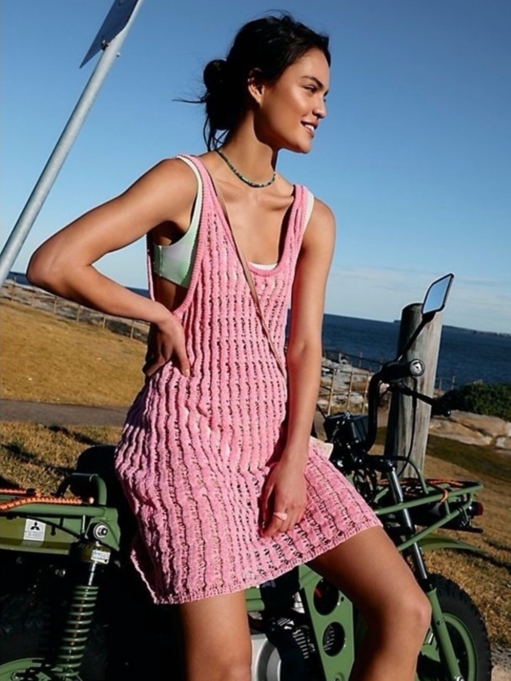 FP Beach by Free People crochet knit mesh dress swim coverup S pink
